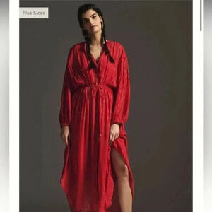 NWT Anthropologie Allene Shimmer Maxi Dress Size XSP Petite Red #MB407